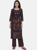 Souchii Navy Blue & Pink Printed Kurta with Palazzos - Distacart