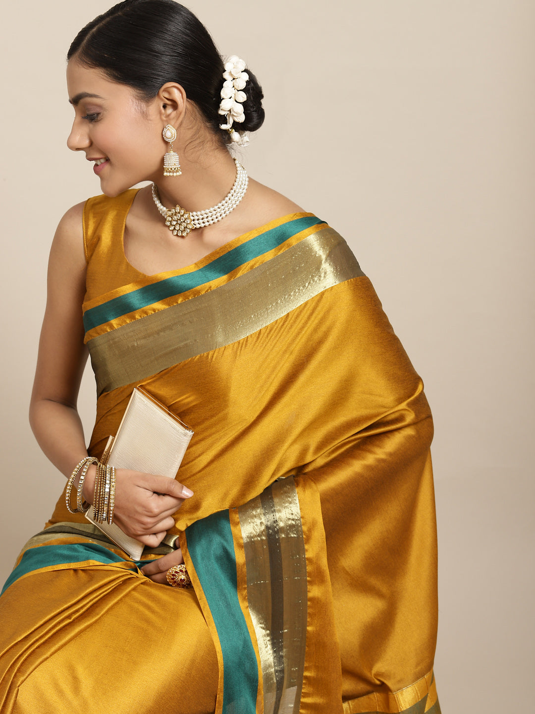 Saree Mall Mustard Zari Silk Blend Uppada Saree - Distacart