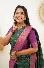 DEIANA'S Beautiful Designer Golden zari Soft Lichi Silk Saree - Teal