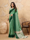 Shree Shyam Fashion Pista Green Linen Saree - Distacart