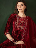 Sangria Embroidered A-Line Kurta & Trousers With Dupatta