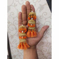 Gold Color Orange Pearls And Silk Threads Hanging Jhumka Earrings