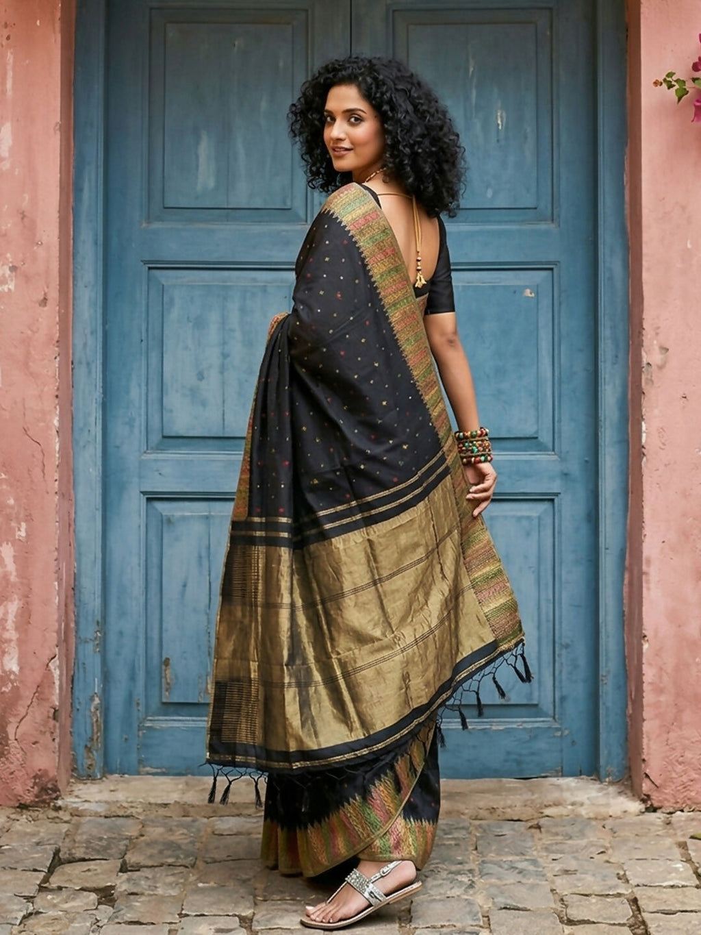 Shree Shyam Fashion Black Silk Blend Saree - Distacart