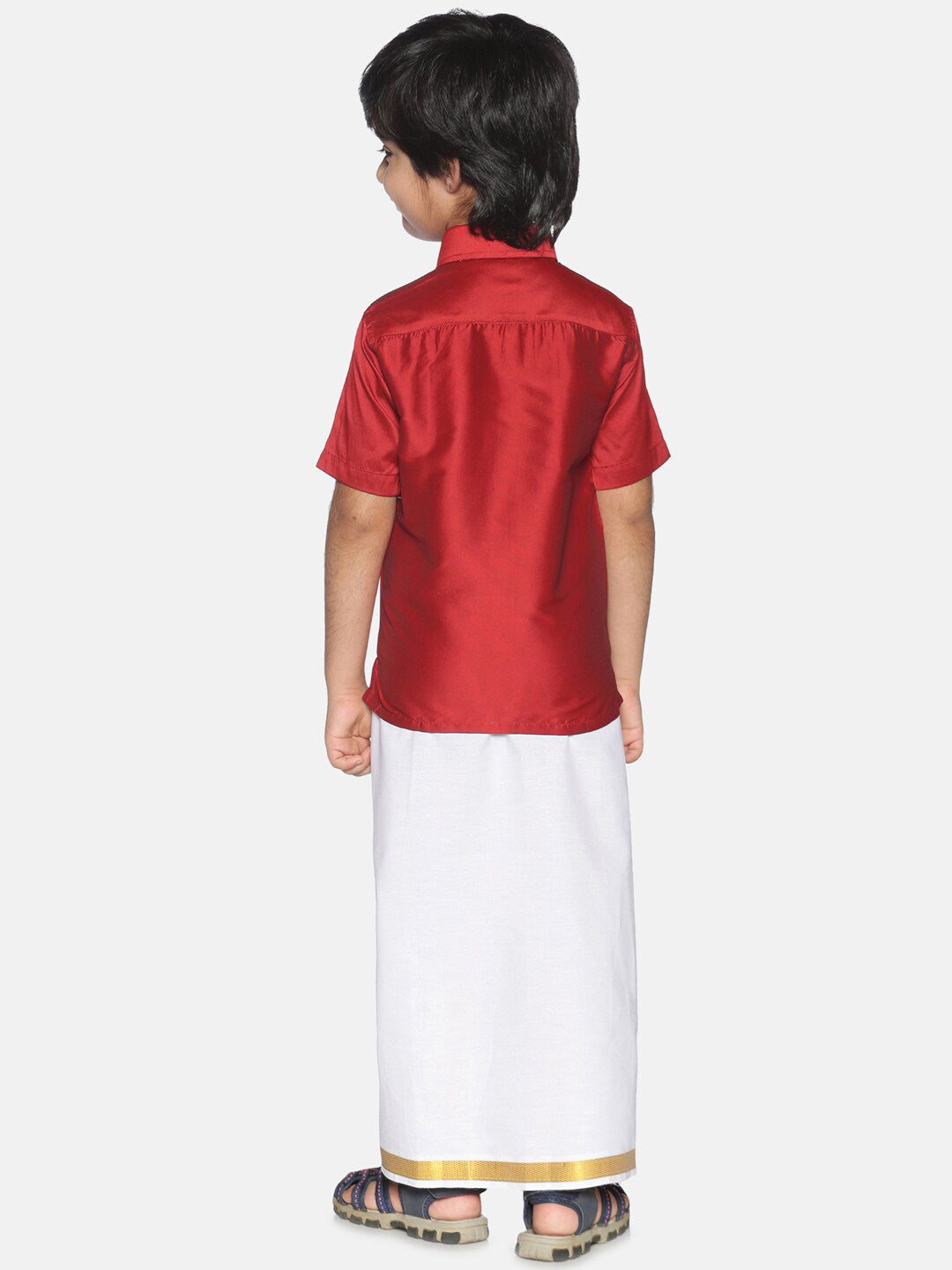 Sethukrishna Boys Red & White Shirt With Veshti Set