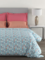 MYTRIDENT Blue White Geometric Cotton 144 TC Queen Bedsheet With 2 Pillow Covers