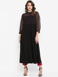 Janasya Black & Pink Printed A-Line Kurta - Distacart