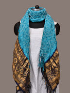 Dark Blue and Blue Bandhani Kanchipuram Silk Handloom Dupatta with Border Design - Global Threads