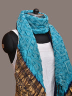 Dark Blue and Blue Bandhani Kanchipuram Silk Handloom Dupatta with Border Design - Global Threads