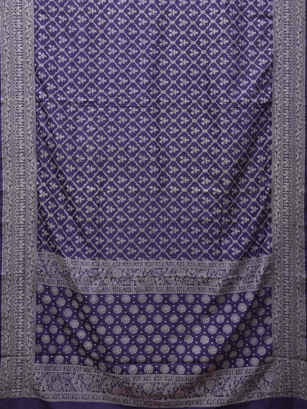 Dark Blue Cut Work Tussar Cotton Handloom Saree with All Over Jamdani Style Design - Global Threads