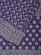 Dark Blue Cut Work Tussar Cotton Handloom Saree with All Over Jamdani Style Design - Global Threads