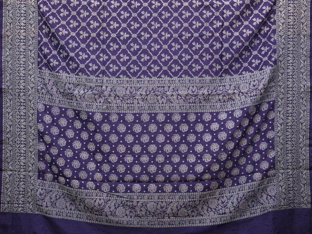 Dark Blue Cut Work Tussar Cotton Handloom Saree with All Over Jamdani Style Design - Global Threads