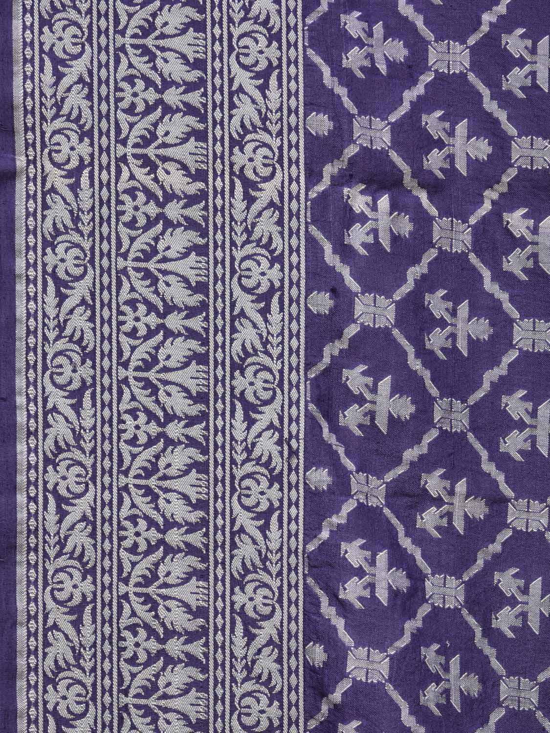 Dark Blue Cut Work Tussar Cotton Handloom Saree with All Over Jamdani Style Design - Global Threads