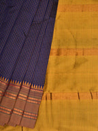 Dark Blue Narayanpet Silk Handloom Saree with Checks Design No Blouse - Global Threads
