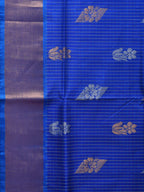 Dark Blue Uppada Silk Handloom Saree with Body Buta and Checks Design - Global Threads