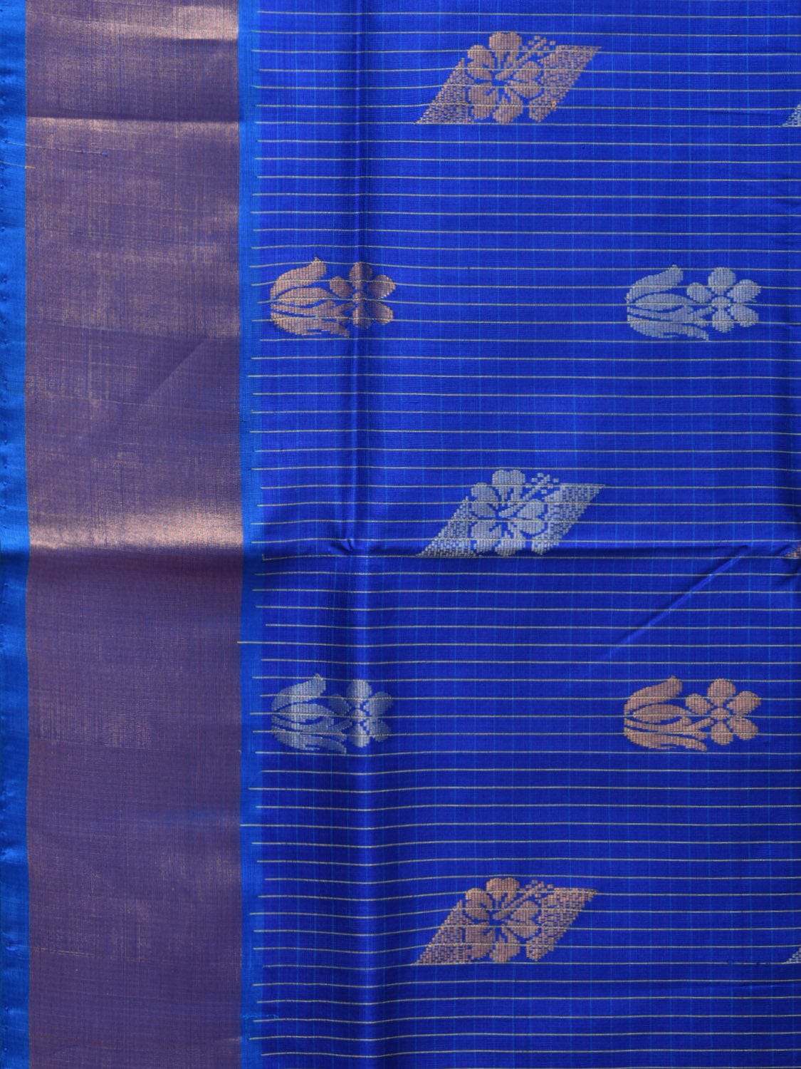 Dark Blue Uppada Silk Handloom Saree with Body Buta and Checks Design - Global Threads
