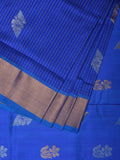 Dark Blue Uppada Silk Handloom Saree with Body Buta and Checks Design - Global Threads