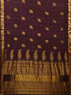 Dark Brown Bandhani Kanchipuram Silk Handloom Saree with Mango Pallu Design - Global Threads