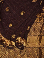 Dark Brown Bandhani Kanchipuram Silk Handloom Saree with Mango Pallu Design - Global Threads