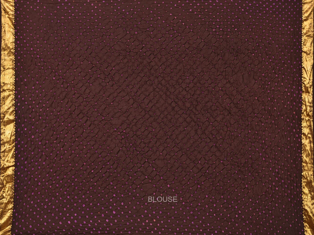 Dark Brown Bandhani Kanchipuram Silk Handloom Saree with Mango Pallu Design - Global Threads