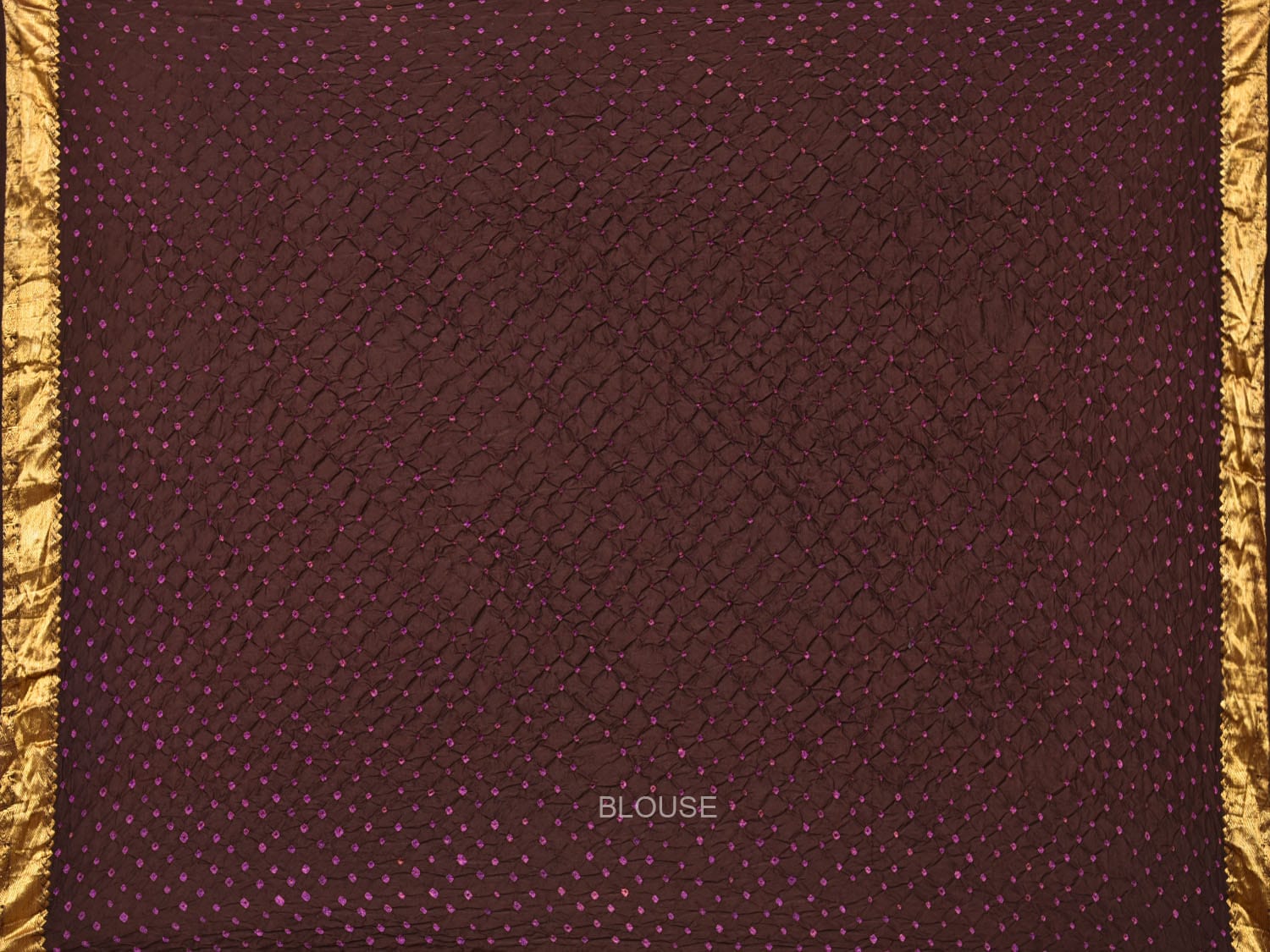 Dark Brown Bandhani Kanchipuram Silk Handloom Saree with Mango Pallu Design - Global Threads