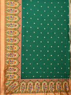 Dark Green Bandhani Paithani Silk Handloom Saree with One Side Border Design - Global Threads