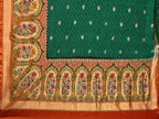 Dark Green Bandhani Paithani Silk Handloom Saree with One Side Border Design - Global Threads