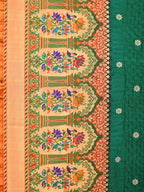 Dark Green Bandhani Paithani Silk Handloom Saree with One Side Border Design - Global Threads