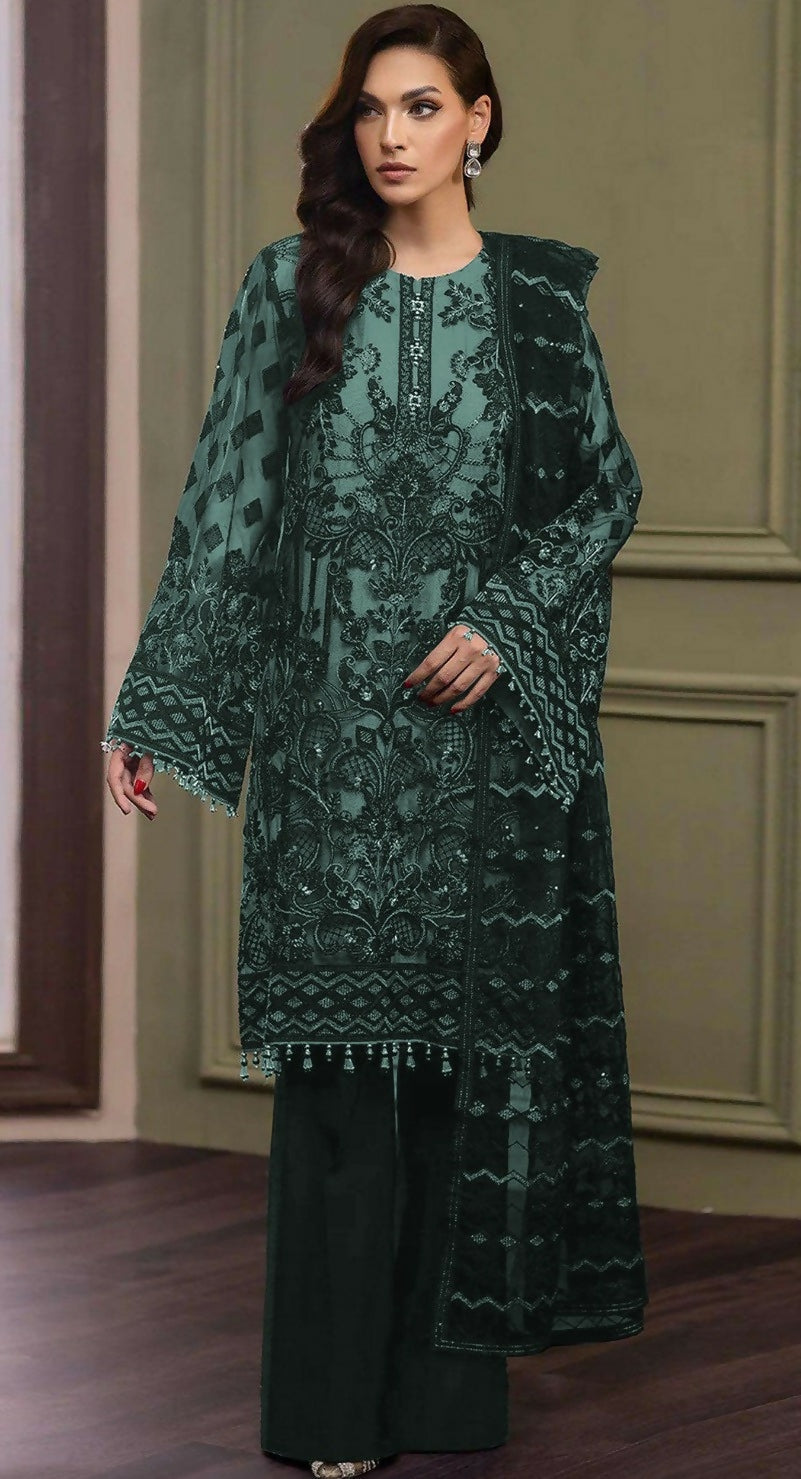 Anaita Teal Green Heavy Organza With Embroidery And Khatli Work Salwar Suit - Distacart
