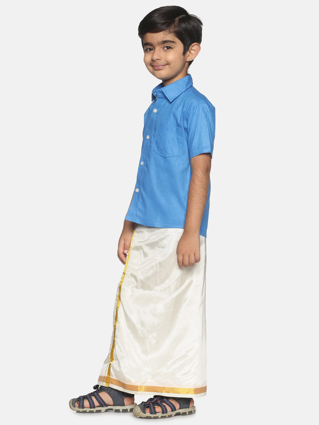 Sethukrishna Blue & White Shirt with Dhoti For Boys