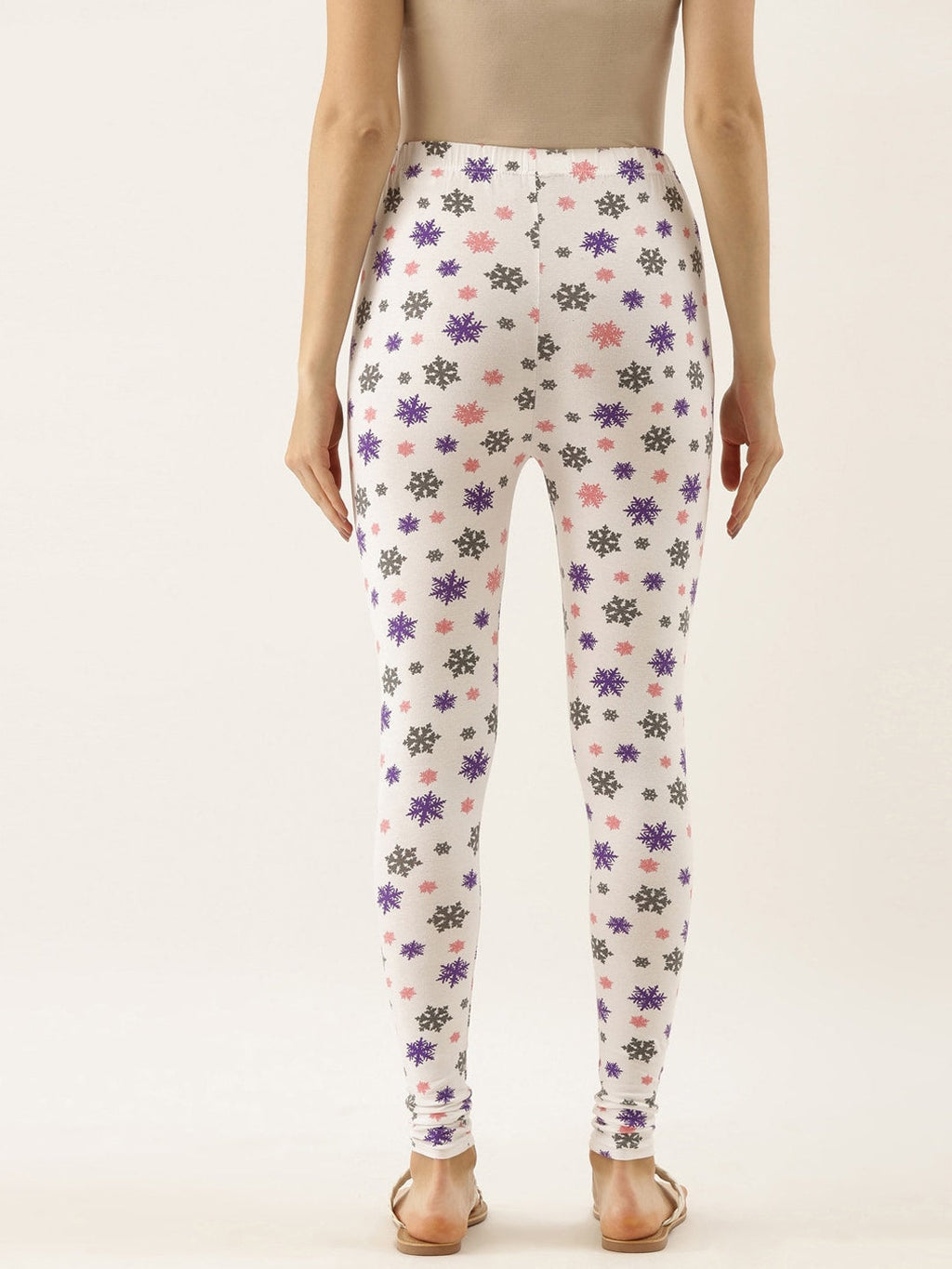 Souchii White & Grey Printed Slim-Fit Ankle-Length Leggings - Distacart