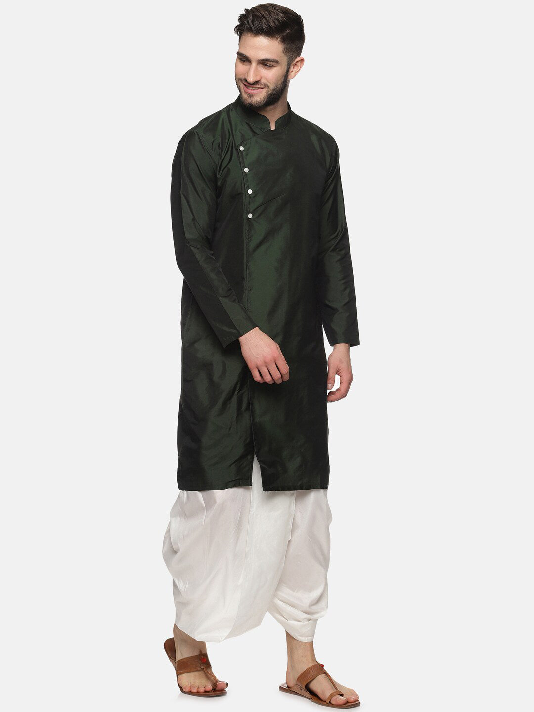 Sethukrishna Men Green Angrakha Kurta with Dhoti Pants - Distacart