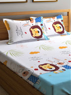 Home Sizzler White & Blue Printed 210 TC Double Bedsheet With 2 Pillow Covers - Distacart