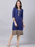 Souchii Women Blue Yoke Design Thread Work Grandeur & Majestic Artwork Kurta - Distacart