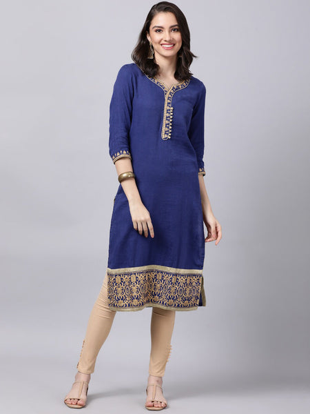 Souchii Women Blue Yoke Design Thread Work Grandeur & Majestic Artwork Kurta