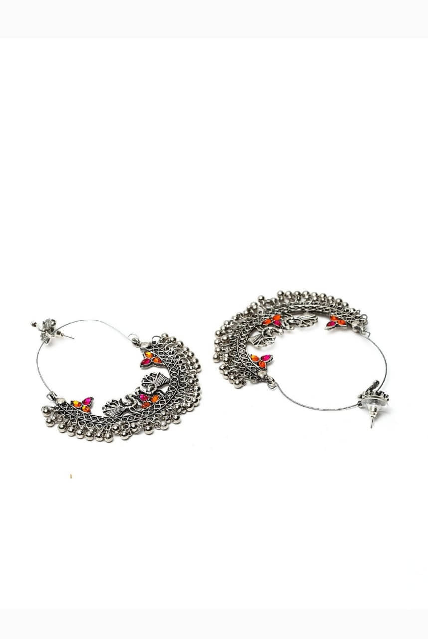 Mominos Fashion Silver-Plated Peacock Design Multi-Color Chandbali Earrings - Distacart