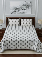 LIVING ROOTS White & Grey Ethnic Motifs 210 TC King Bedsheet with 2 Pillow Covers