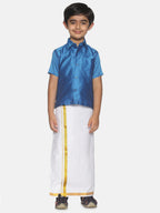 Sethukrishna Traditional Blue & White Shirt with Dhoti For Boys