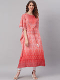 Janasya Peach-Coloured Ethnic Motifs Dyed Thread Work Georgette Kaftan Kurta - Distacart
