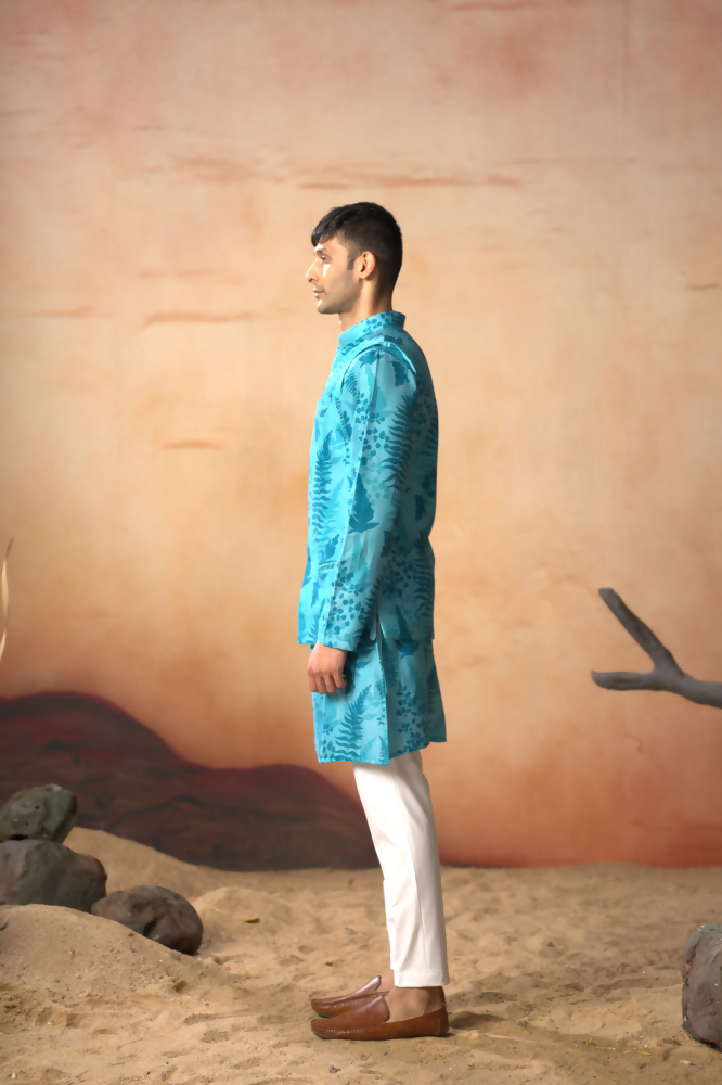 Breezy Leaves Print Cotton Nehru Jacket Set by Hilo Design