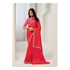 Red Crepe 2 tone silk Sequence & Handwork Saree with Unstitched Blouse - Norita Saanjh