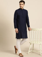 Sojanya Men Navy Blue Solid Straight Kurta