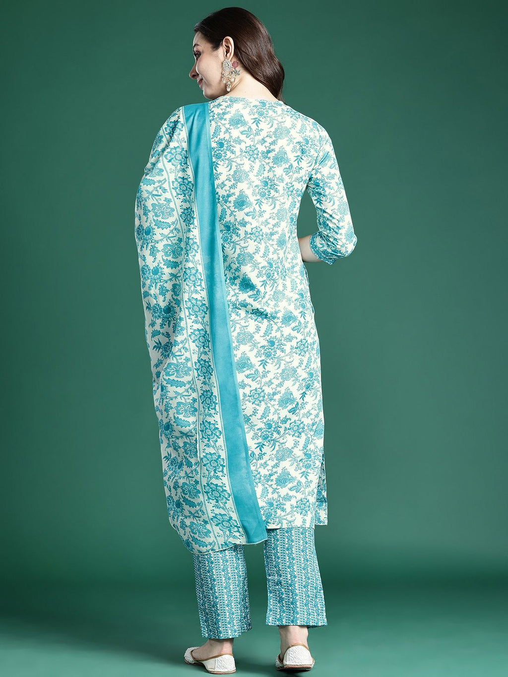 Indo Era Floral Printed Kurta with Trousers & Dupatta - Distacart