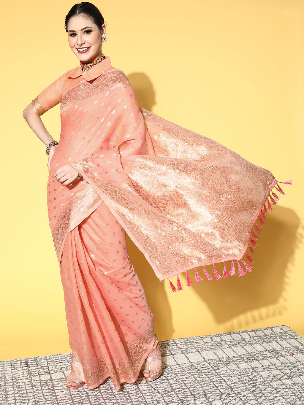Saree Mall Ethnic Motifs With Woven Design Border Saree - Distacart