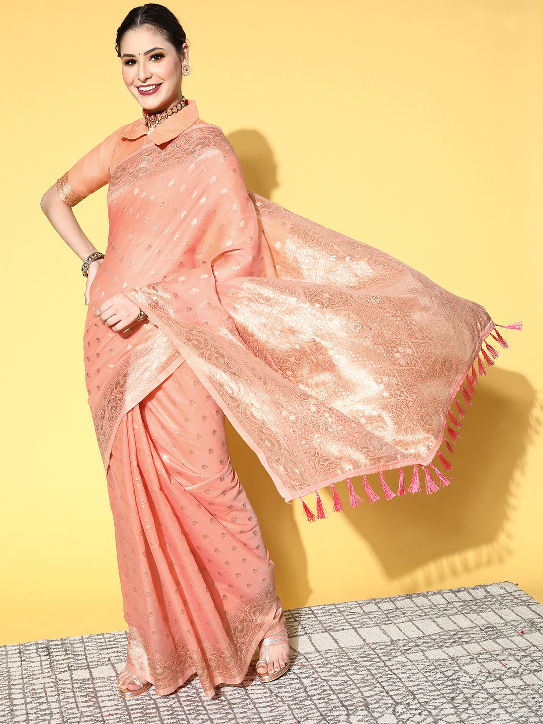 Saree Mall Ethnic Motifs With Woven Design Border Saree - Distacart
