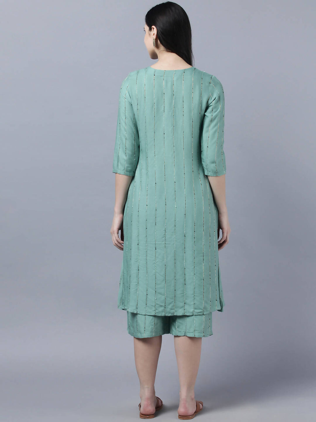 Myshka Women's Stylish Green Cotton 3/4 Sleeve Kurta Palazzo Set - Distacart