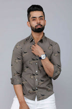 Miravan Men's Grey Floral Print Casual Shirt