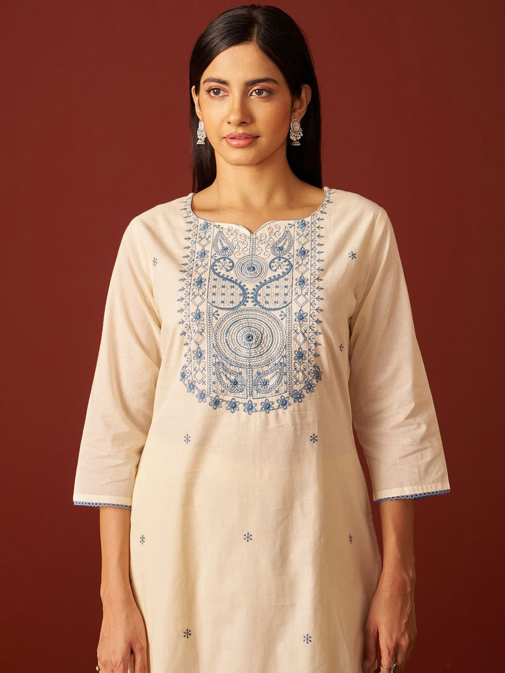 Indo Era Paisley Embroidered Thread Work Pure Cotton Kurta With Trousers And Dupatta - Distacart