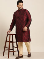 Sojanya Plus Men Plus Size Red & Black Woven Design Straight Kurta
