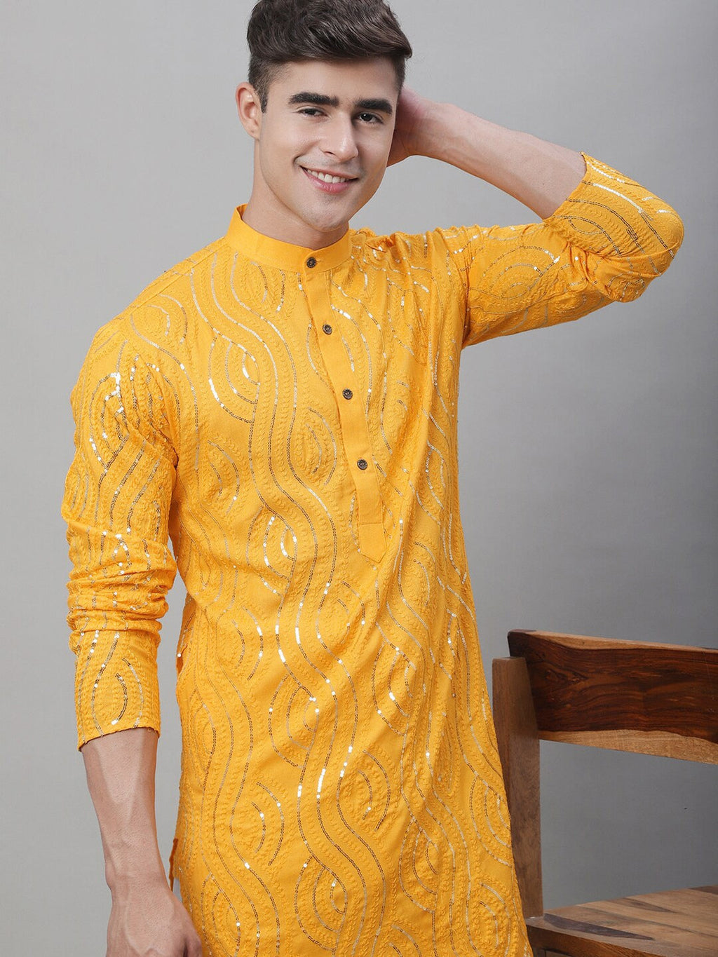 Sojanya Ethnic Motifs Embroidered Sequinned Pure Cotton Kurta