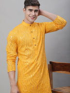 Sojanya Ethnic Motifs Embroidered Sequinned Pure Cotton Kurta